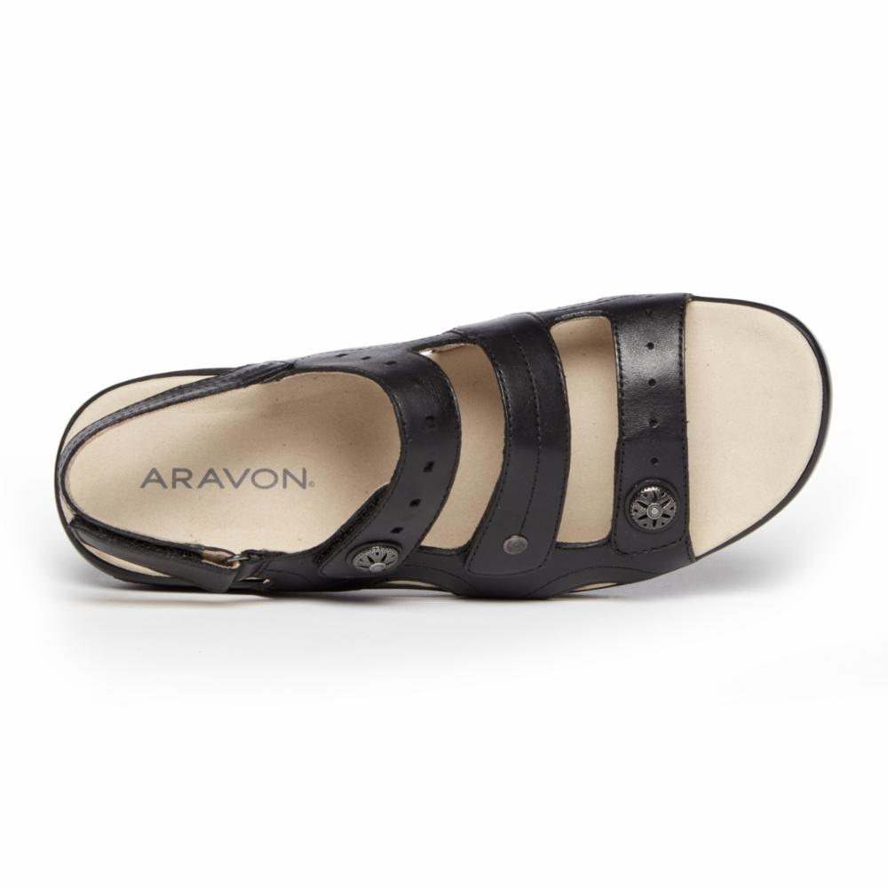 Aravon POWER COMFORT SANDALS THREE STRAP BLACK/LEATHER