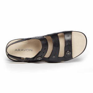 Aravon POWER COMFORT SANDALS THREE STRAP BLACK/LEATHER