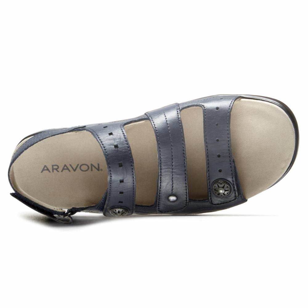 Aravon POWER COMFORT SANDALS THREE STRAP NAVY/LEATHER